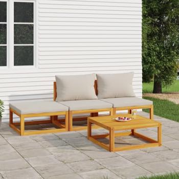 ARDEBO.de - 4-tlg. Garten-Lounge-Set mit Hellgrauen Kissen Massivholz