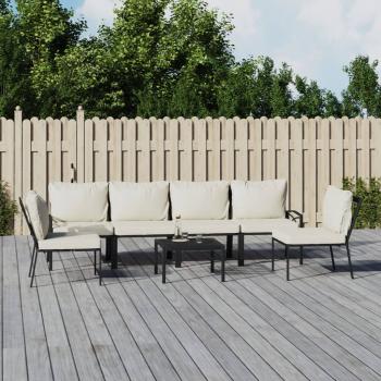 ARDEBO.de - 7-tlg. Garten-Lounge-Set mit Sandfarbigen Kissen Stahl