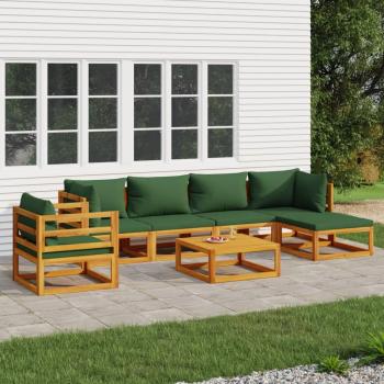 ARDEBO.de - 7-tlg. Garten-Lounge-Set mit Grünen Kissen Massivholz