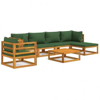 7-tlg. Garten-Lounge-Set mit Grünen Kissen Massivholz