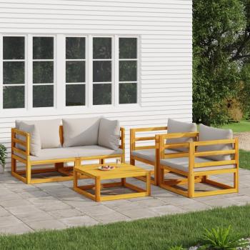 ARDEBO.de - 5-tlg. Garten-Lounge-Set mit Hellgrauen Kissen Massivholz