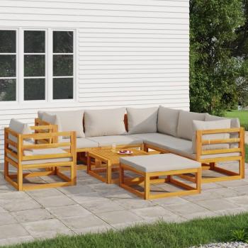 ARDEBO.de - 8-tlg. Garten-Lounge-Set mit Hellgrauen Kissen Massivholz