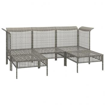 5-tlg. Garten-Lounge-Set mit Kissen Grau Poly Rattan