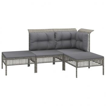 4-tlg. Garten-Lounge-Set mit Kissen Grau Poly Rattan