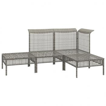 4-tlg. Garten-Lounge-Set mit Kissen Grau Poly Rattan