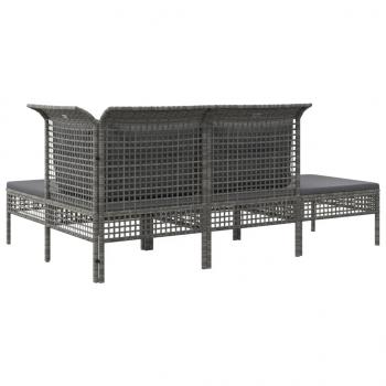 4-tlg. Garten-Lounge-Set mit Kissen Grau Poly Rattan