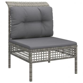 Garten-Mittelsofa mit Kissen Grau Poly Rattan