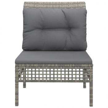 Garten-Mittelsofa mit Kissen Grau Poly Rattan