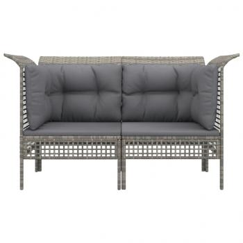 Garten-Ecksofas mit Kissen 2 Stk. Grau Poly Rattan