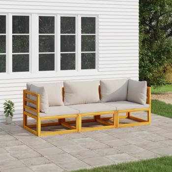 ARDEBO.de - 3-tlg. Garten-Lounge-Set mit Hellgrauen Kissen Massivholz