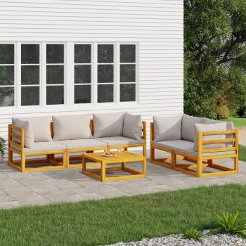 ARDEBO.de - 6-tlg. Garten-Lounge-Set mit Hellgrauen Kissen Massivholz