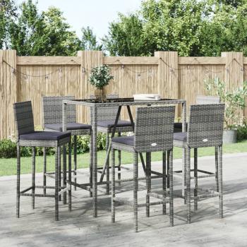 ARDEBO.de - 7-tlg. Gartenbar-Set mit Kissen Grau Poly Rattan