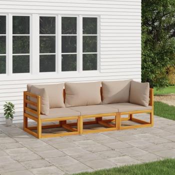 ARDEBO.de - 3-tlg. Garten-Lounge-Set mit Taupe Kissen Massivholz