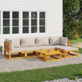 ARDEBO.de - 6-tlg. Garten-Lounge-Set mit Hellgrauen Kissen Massivholz