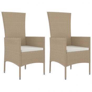 3-tlg. Garten-Essgruppe mit Kissen Beige Poly Rattan