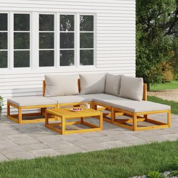 ARDEBO.de - 6-tlg. Garten-Lounge-Set mit Hellgrauen Kissen Massivholz