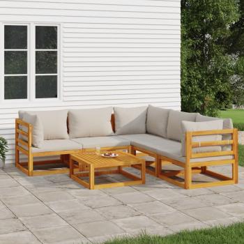 ARDEBO.de - 6-tlg. Garten-Lounge-Set mit Hellgrauen Kissen Massivholz