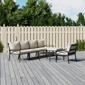 ARDEBO.de - 7-tlg. Garten-Lounge-Set mit Sandfarbigen Kissen Stahl