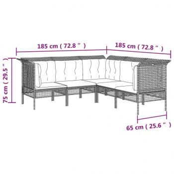 5-tlg. Garten-Lounge-Set mit Kissen Grau Poly Rattan