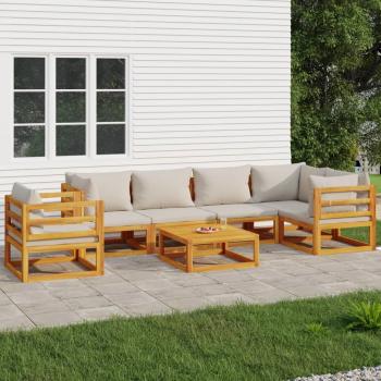 ARDEBO.de - 7-tlg. Garten-Lounge-Set mit Hellgrauen Kissen Massivholz