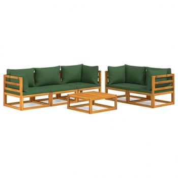 6-tlg. Garten-Lounge-Set mit Grünen Kissen Massivholz