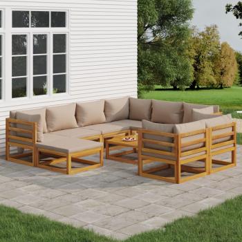 ARDEBO.de - 10-tlg. Garten-Lounge-Set mit Taupe Kissen Massivholz