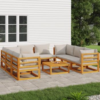 ARDEBO.de - 9-tlg. Garten-Lounge-Set mit Hellgrauen Kissen Massivholz