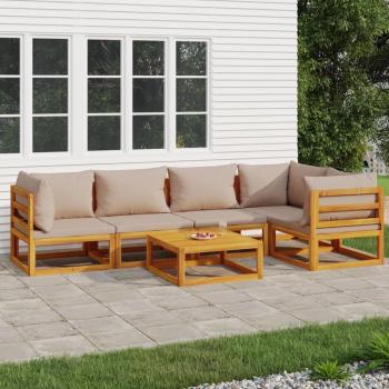 ARDEBO.de - 6-tlg. Garten-Lounge-Set mit Taupe Kissen Massivholz