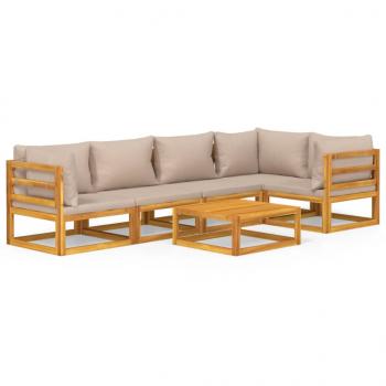 6-tlg. Garten-Lounge-Set mit Taupe Kissen Massivholz