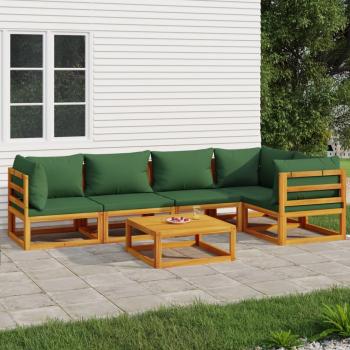 ARDEBO.de - 6-tlg. Garten-Lounge-Set mit Grünen Kissen Massivholz