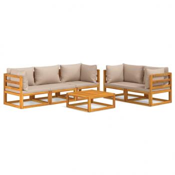 6-tlg. Garten-Lounge-Set mit Taupe Kissen Massivholz