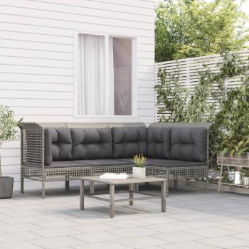 ARDEBO.de - 4-tlg. Garten-Lounge-Set mit Kissen Grau Poly Rattan