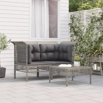 ARDEBO.de - 3-tlg. Garten-Lounge-Set mit Kissen Grau Poly Rattan