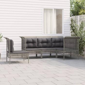 ARDEBO.de - 5-tlg. Garten-Lounge-Set mit Kissen Grau Poly Rattan