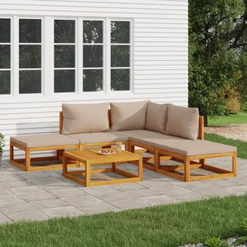 ARDEBO.de - 6-tlg. Garten-Lounge-Set mit Taupe Kissen Massivholz