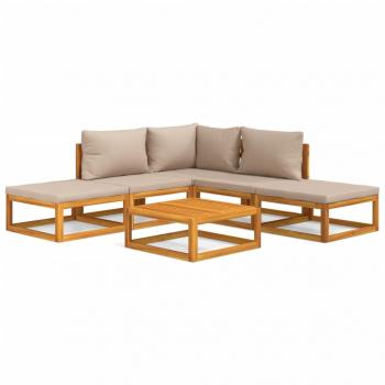 6-tlg. Garten-Lounge-Set mit Taupe Kissen Massivholz