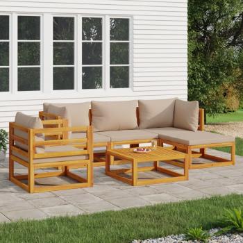 ARDEBO.de - 6-tlg. Garten-Lounge-Set mit Taupe Kissen Massivholz