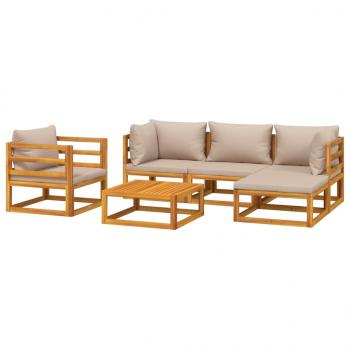 6-tlg. Garten-Lounge-Set mit Taupe Kissen Massivholz