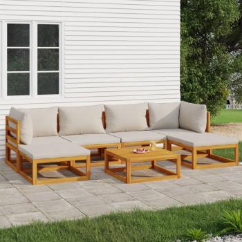 ARDEBO.de - 7-tlg. Garten-Lounge-Set mit Hellgrauen Kissen Massivholz