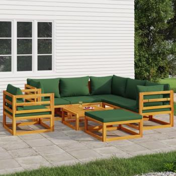 ARDEBO.de - 8-tlg. Garten-Lounge-Set mit Grünen Kissen Massivholz