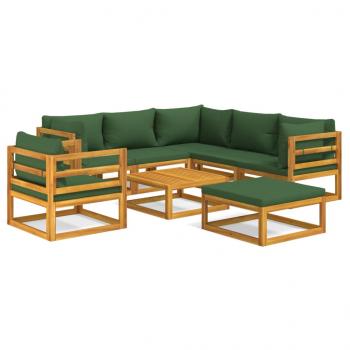 8-tlg. Garten-Lounge-Set mit Grünen Kissen Massivholz