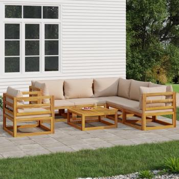 ARDEBO.de - 7-tlg. Garten-Lounge-Set mit Taupe Kissen Massivholz