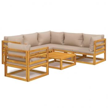 7-tlg. Garten-Lounge-Set mit Taupe Kissen Massivholz