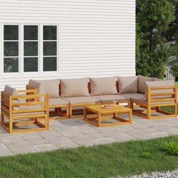 ARDEBO.de - 7-tlg. Garten-Lounge-Set mit Taupe Kissen Massivholz