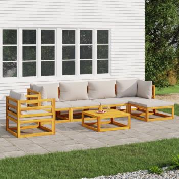 ARDEBO.de - 7-tlg. Garten-Lounge-Set mit Hellgrauen Kissen Massivholz