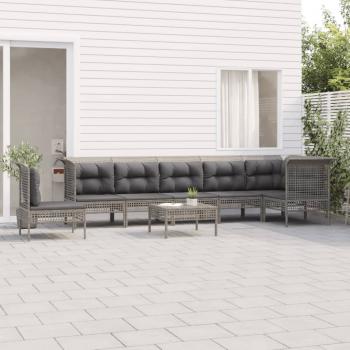 ARDEBO.de - 8-tlg. Garten-Lounge-Set mit Kissen Grau Poly Rattan