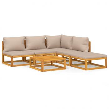 6-tlg. Garten-Lounge-Set mit Taupe Kissen Massivholz