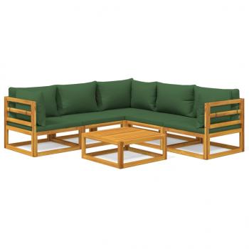 6-tlg. Garten-Lounge-Set mit Grünen Kissen Massivholz