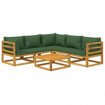 6-tlg. Garten-Lounge-Set mit Grünen Kissen Massivholz