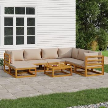 ARDEBO.de - 8-tlg. Garten-Lounge-Set mit Taupe Kissen Massivholz